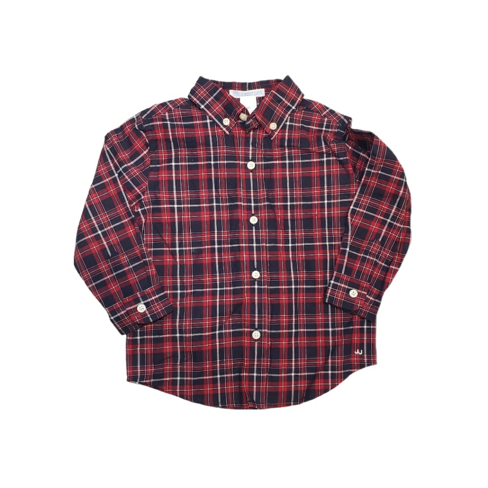 NWT Janie and Jack 2T Red and Navy Plaid Button Down Shirt